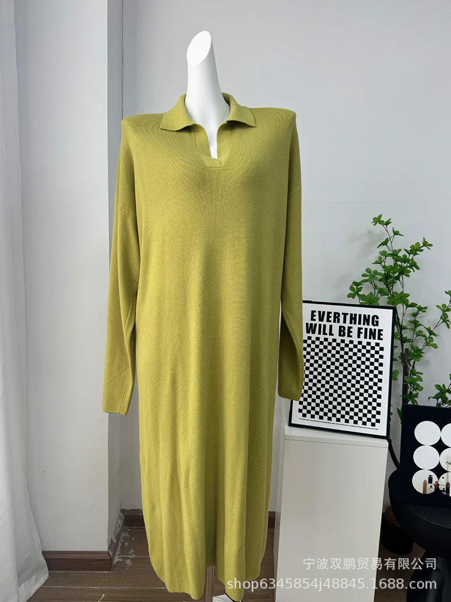 Elegant Long Sweater Dress European Style Casual Fashion Autumn Winter Women's Plus Size Scissors Collar Versatile Casual Wear display picture 21