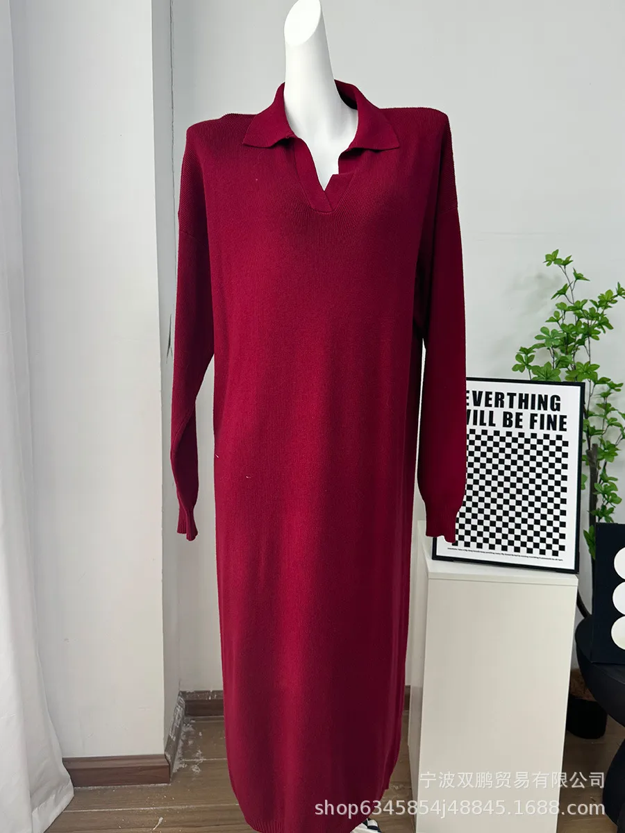 Elegant Long Sweater Dress European Style Casual Fashion Autumn Winter Women's Plus Size Scissors Collar Versatile Casual Wear display picture 25
