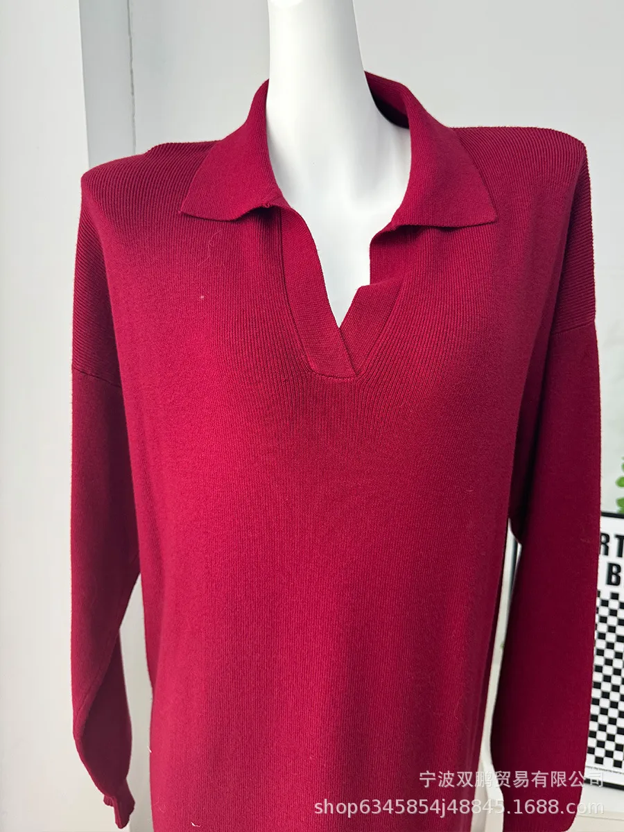 Elegant Long Sweater Dress European Style Casual Fashion Autumn Winter Women's Plus Size Scissors Collar Versatile Casual Wear display picture 26