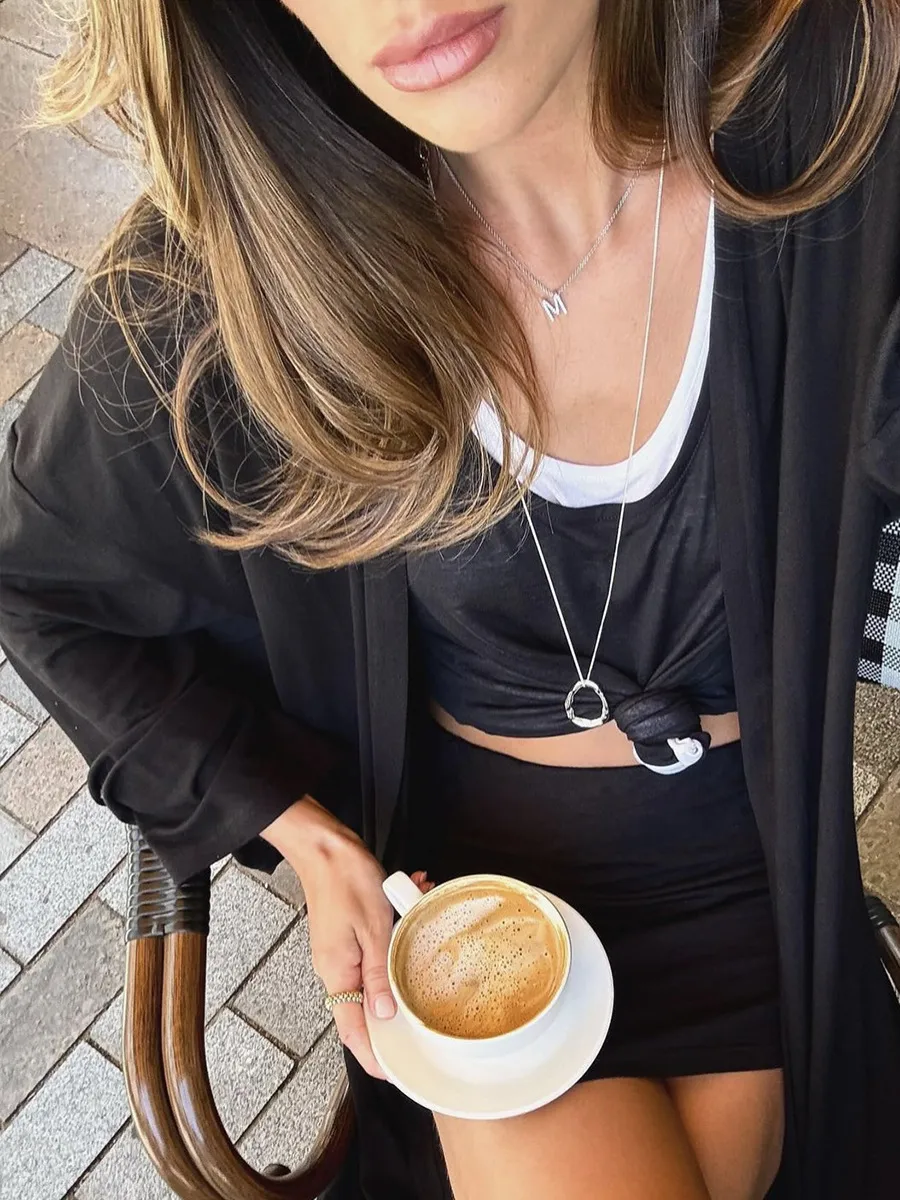 Fashionable Long Open Cardigan Short Skirt Set Women's Strap Vest Three-piece Casual Streetwear Loose Fit Modal Fabric display picture 25
