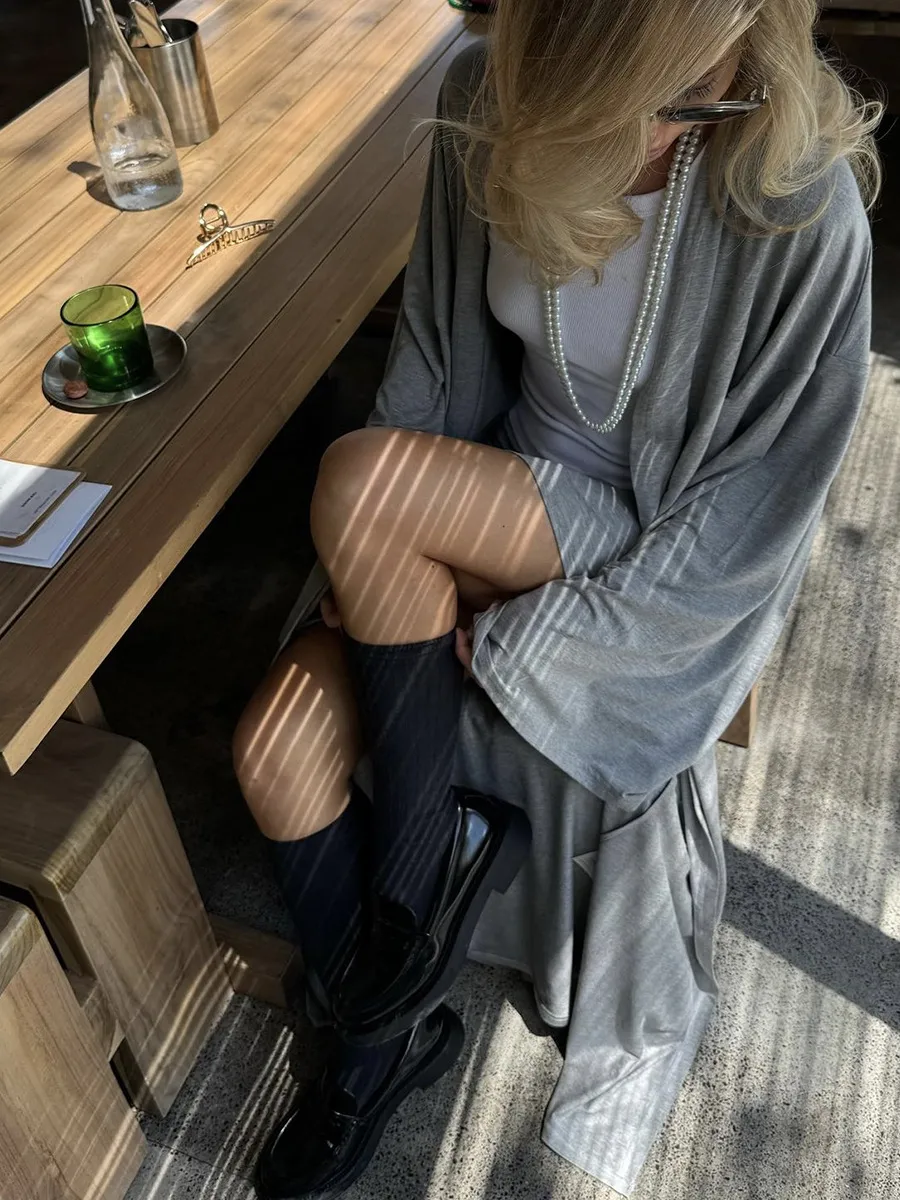 Fashionable Long Open Cardigan Short Skirt Set Women's Strap Vest Three-piece Casual Streetwear Loose Fit Modal Fabric display picture 29