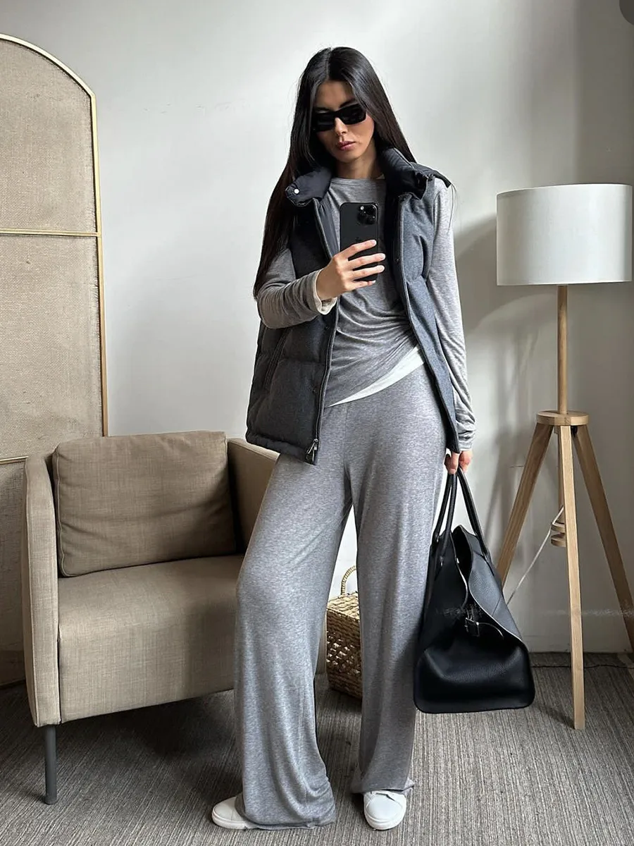 Fashionable Long Open Cardigan Short Skirt Set Women's Strap Vest Three-piece Casual Streetwear Loose Fit Modal Fabric display picture 36