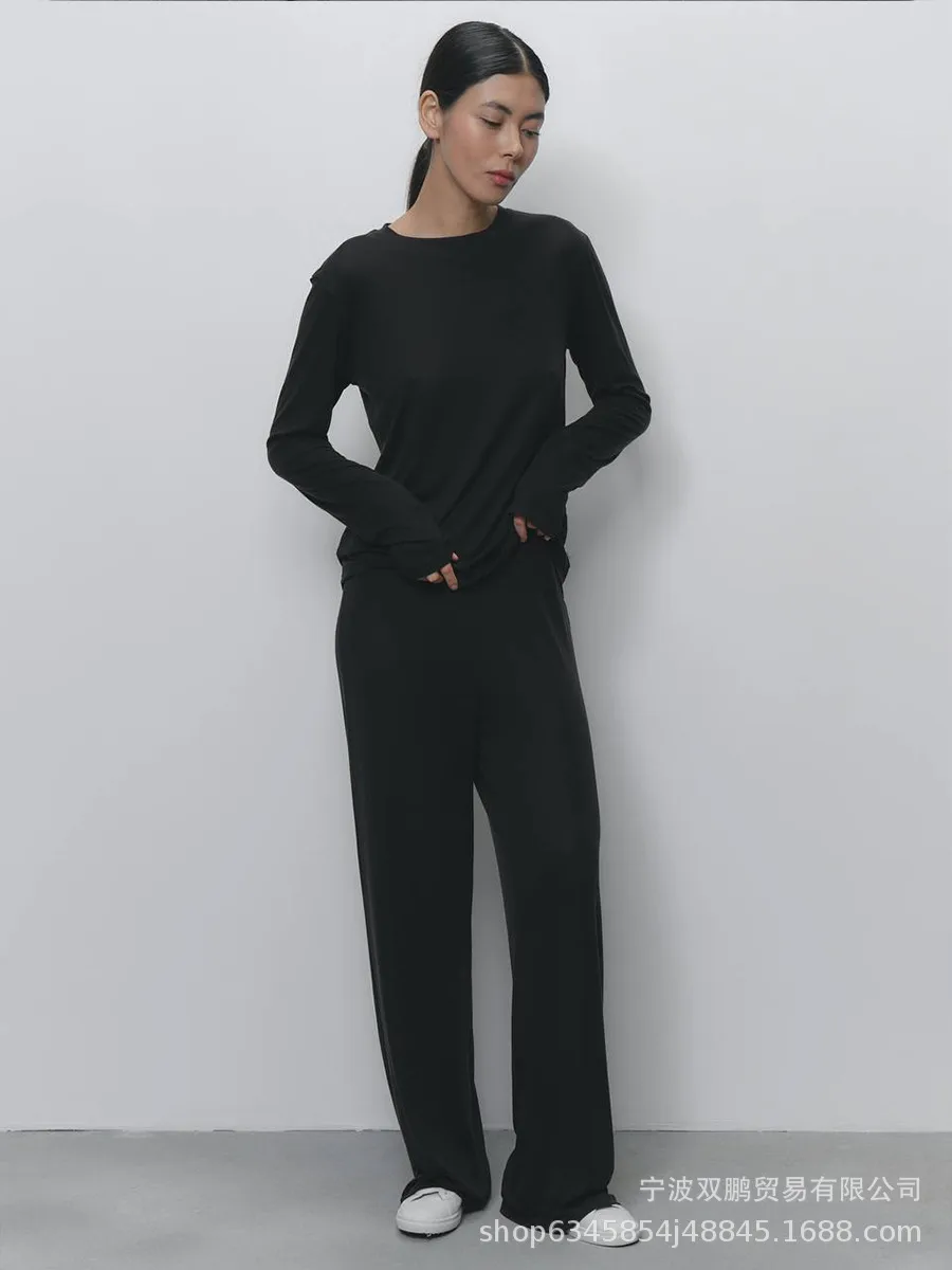 Comfortable Modal Ladies Casual Set Autumn Winter New Style Long Sleeve Wide Leg Pants Red Christmas Two Piece Set Fashionable Leisure Outfit display picture 13