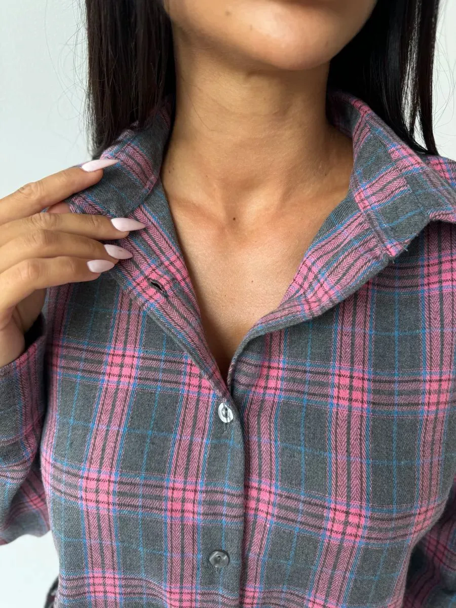 Fashionable Casual Plaid Skirt Set Women's Loose Collar Shirt Waist Cinched Mini Dress Two Piece Set Long Sleeve New Style display picture 6