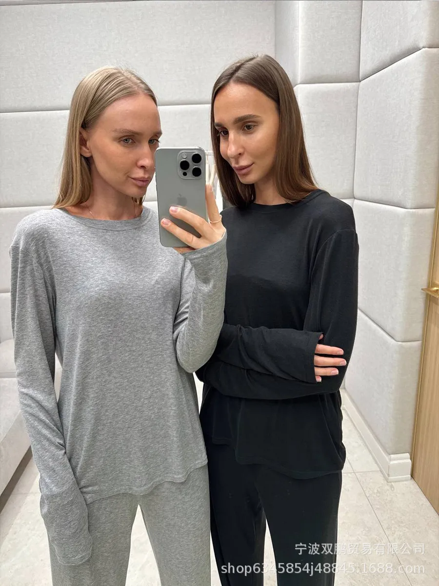 Comfortable Modal Ladies Casual Set Autumn Winter New Style Long Sleeve Wide Leg Pants Red Christmas Two Piece Set Fashionable Leisure Outfit display picture 11