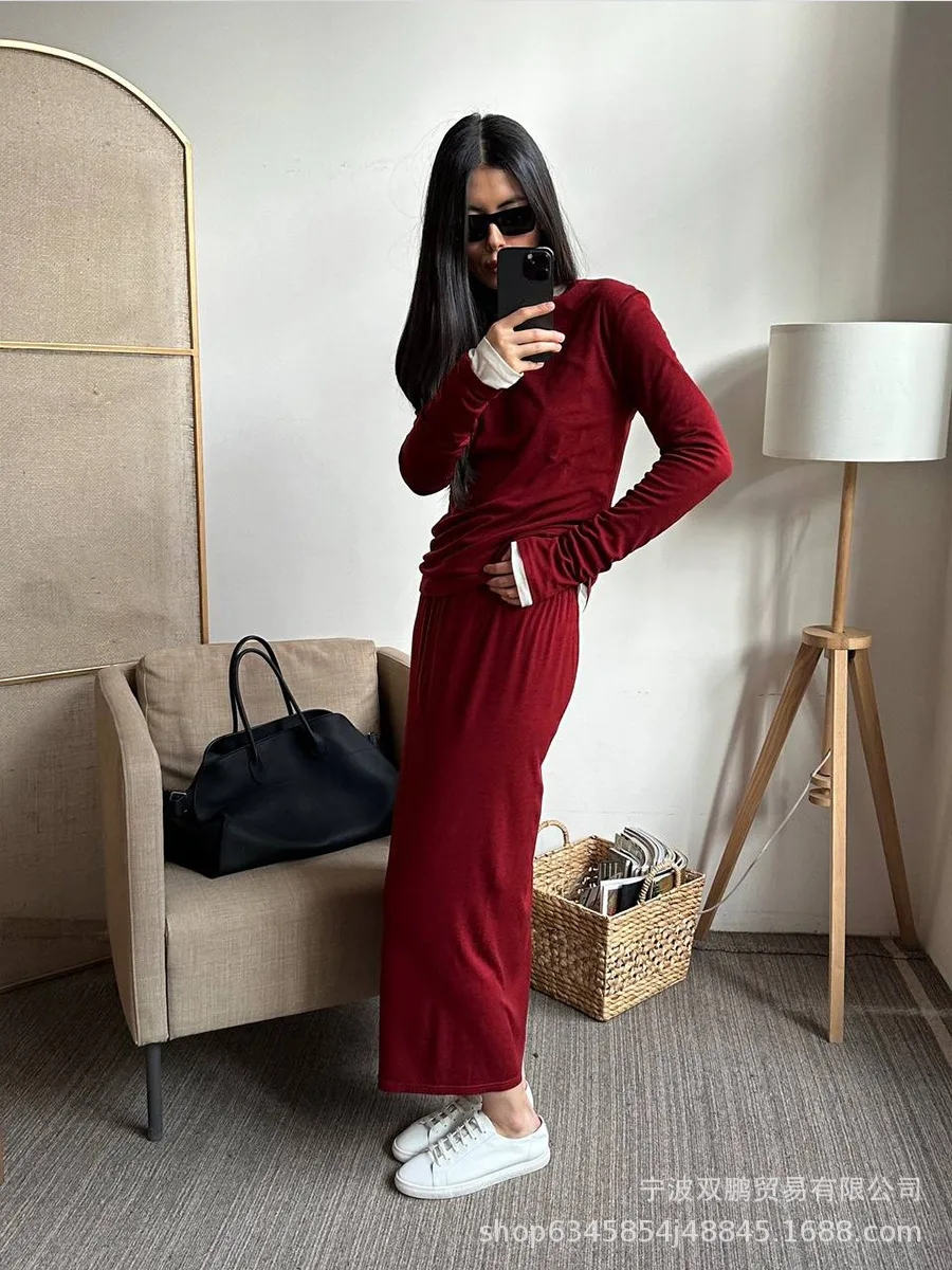 Comfortable Modal Ladies Casual Set Autumn Winter New Style Long Sleeve Wide Leg Pants Red Christmas Two Piece Set Fashionable Leisure Outfit display picture 21
