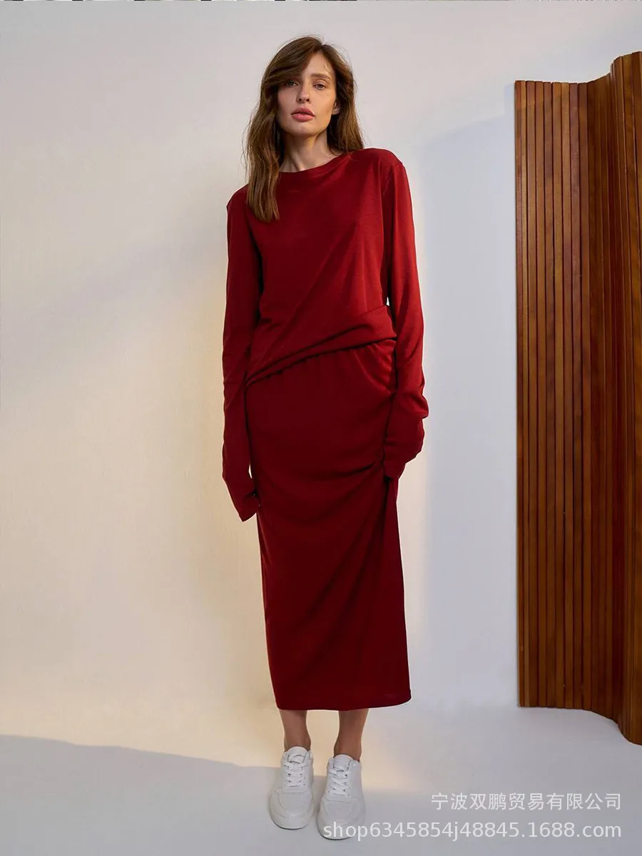 Comfortable Modal Ladies Casual Set Autumn Winter New Style Long Sleeve Wide Leg Pants Red Christmas Two Piece Set Fashionable Leisure Outfit display picture 25