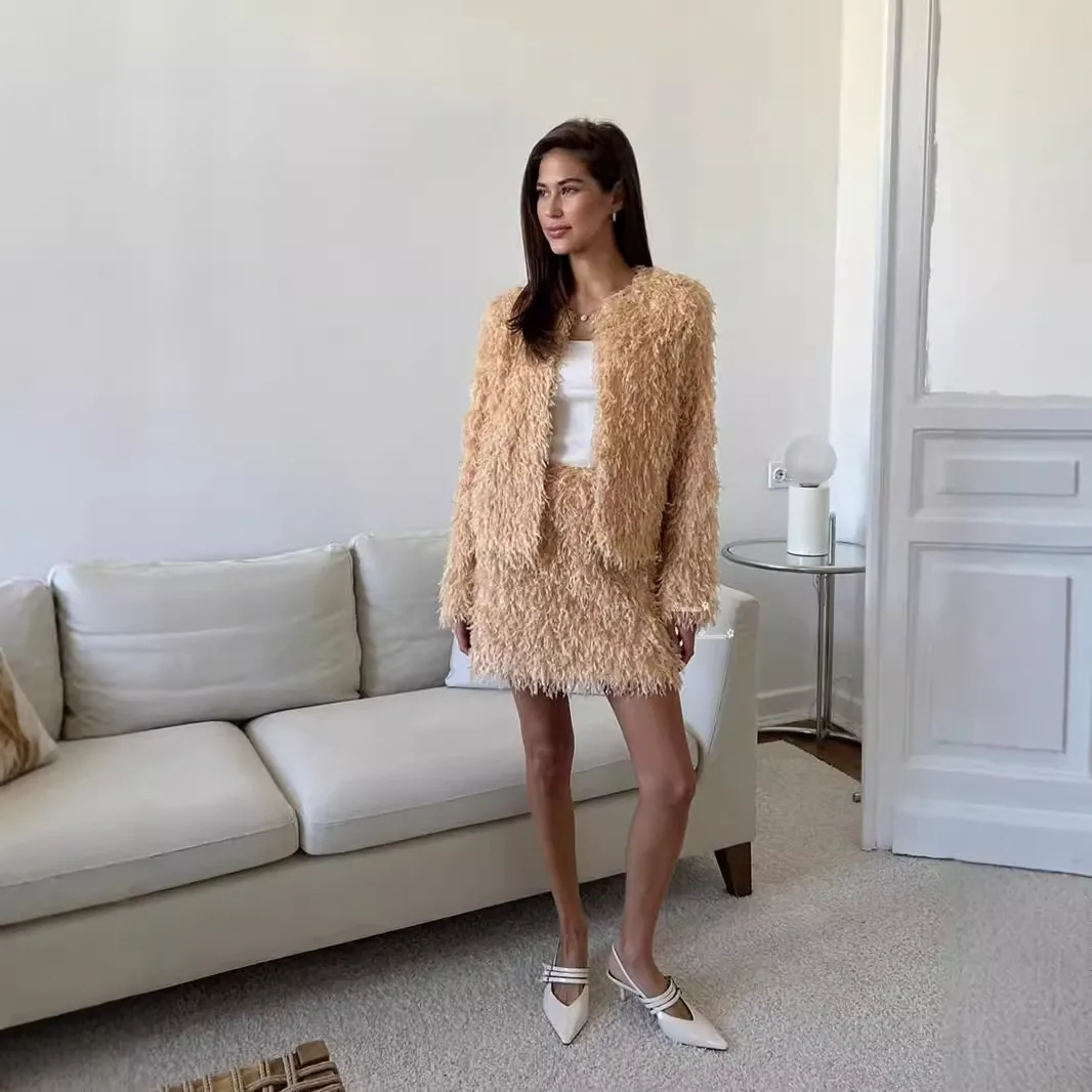 Elegant Tassel Detail Fashion Set Women's Long Sleeve Mini Skirt Casual Outfit New Style Autumn Winter New Arrival display picture 11