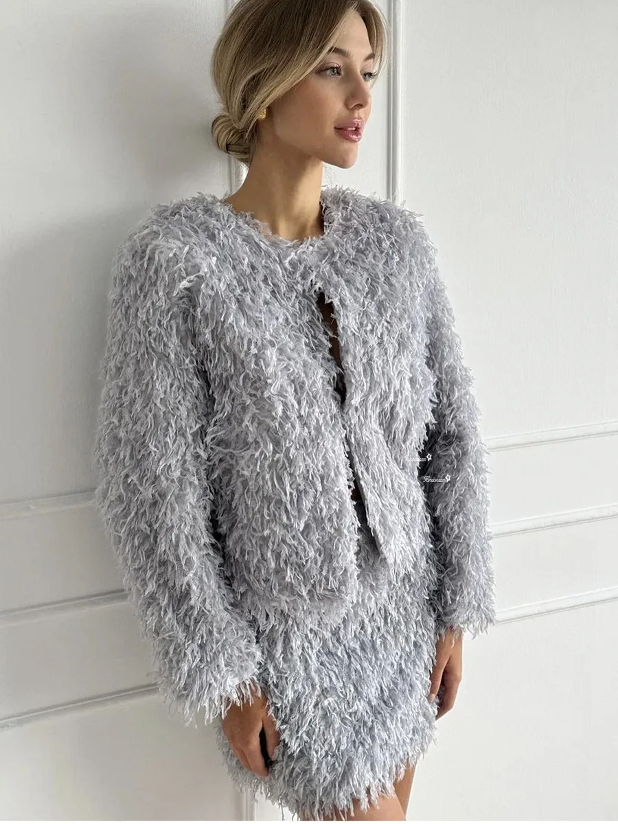Elegant Tassel Detail Fashion Set Women's Long Sleeve Mini Skirt Casual Outfit New Style Autumn Winter New Arrival display picture 17