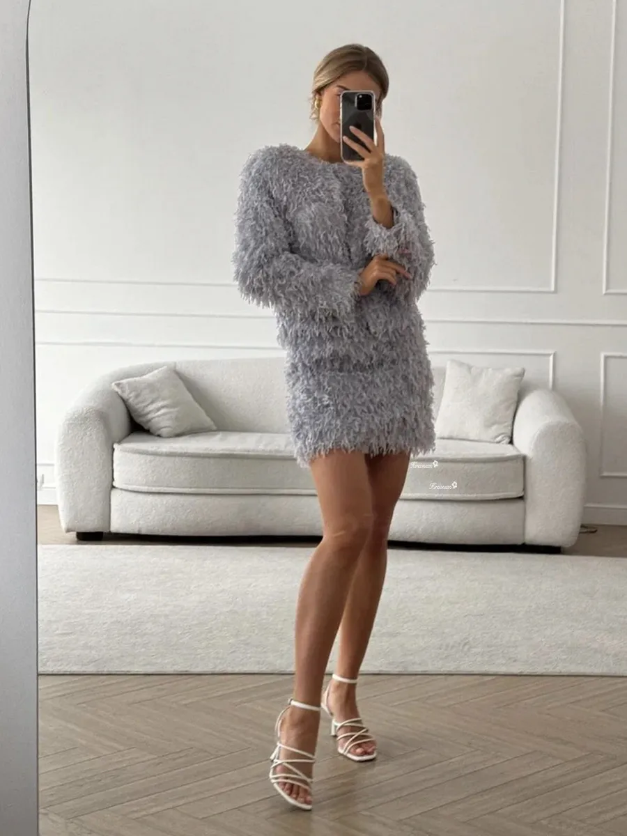 Elegant Tassel Detail Fashion Set Women's Long Sleeve Mini Skirt Casual Outfit New Style Autumn Winter New Arrival display picture 22