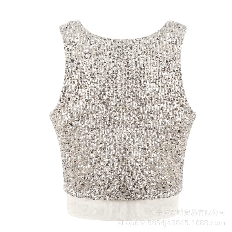 Elegant Sequin Vest And Beaded Long Dress Sexy Versatile Ladies Party Dress Fashion Casual Outfit Solid Color Polyester display picture 13