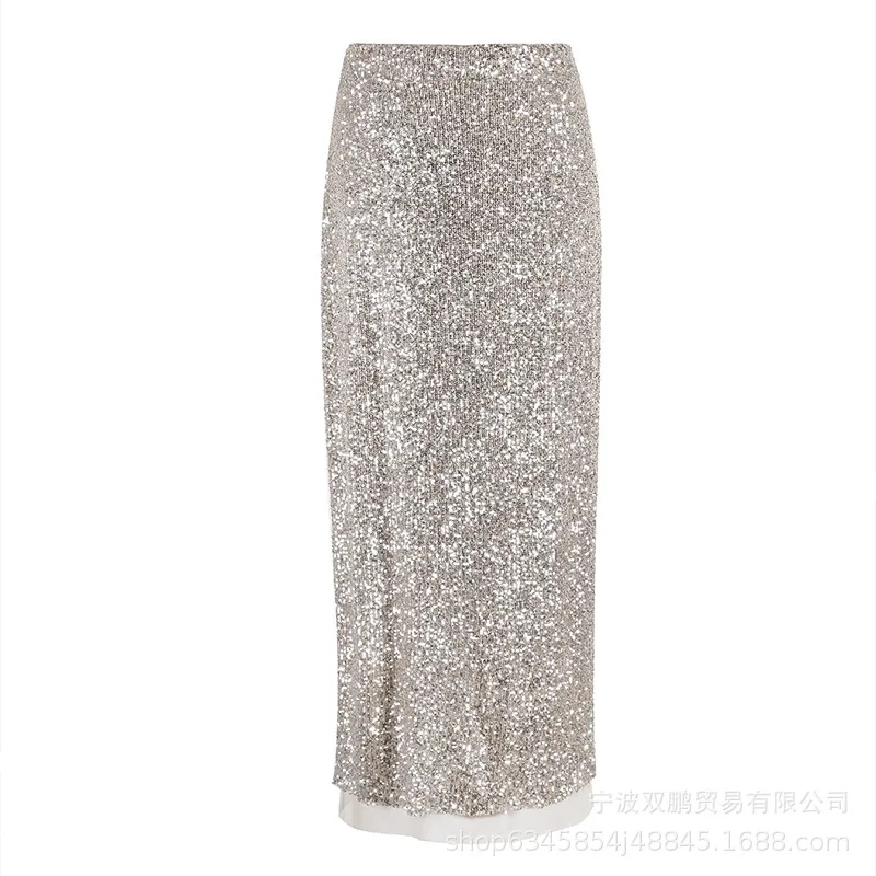 Elegant Sequin Vest And Beaded Long Dress Sexy Versatile Ladies Party Dress Fashion Casual Outfit Solid Color Polyester display picture 14