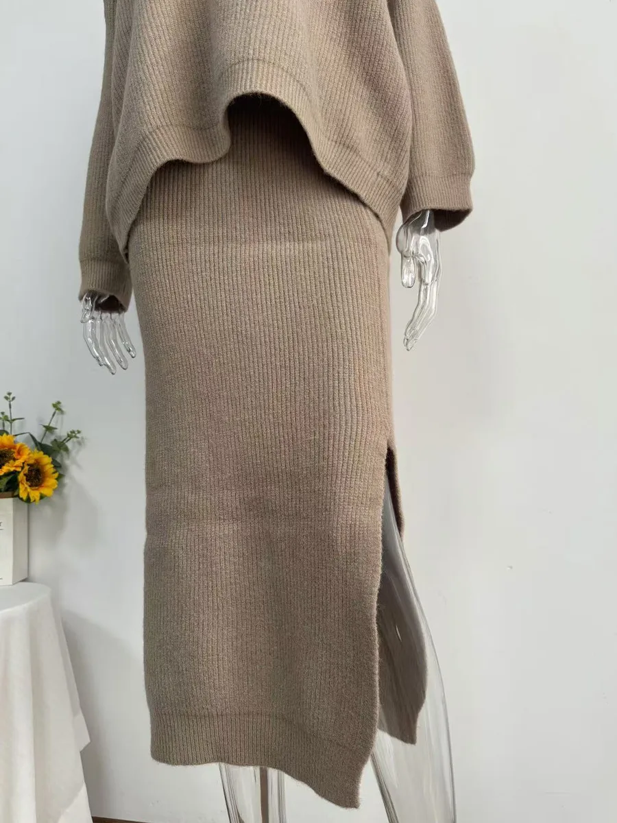 Elegant Knitted Dress Set Women's Autumn Winter New European Fashion Open Cardigan Sweater With Slit Mini Skirt Fashion Casual Set display picture 25