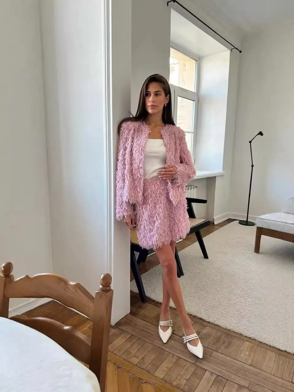 Elegant Tassel Detail Fashion Set Women's Long Sleeve Mini Skirt Casual Outfit New Style Autumn Winter New Arrival display picture 5