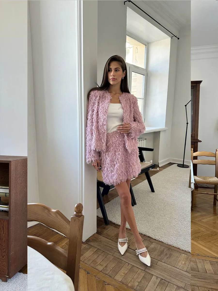Elegant Tassel Detail Fashion Set Women's Long Sleeve Mini Skirt Casual Outfit New Style Autumn Winter New Arrival display picture 24