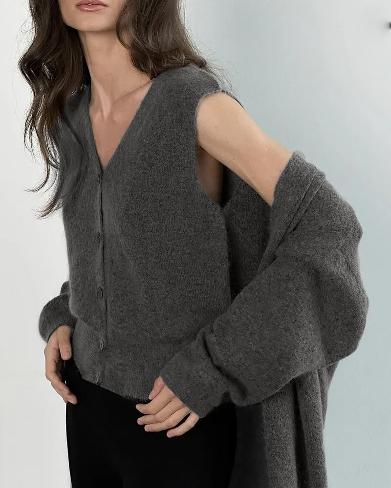 Elegant Style Women's Knitted Long Vest Sweater Casual Fashion Comfortable Breathable Two-Piece Set Spring Autumn New Arrival display picture 7