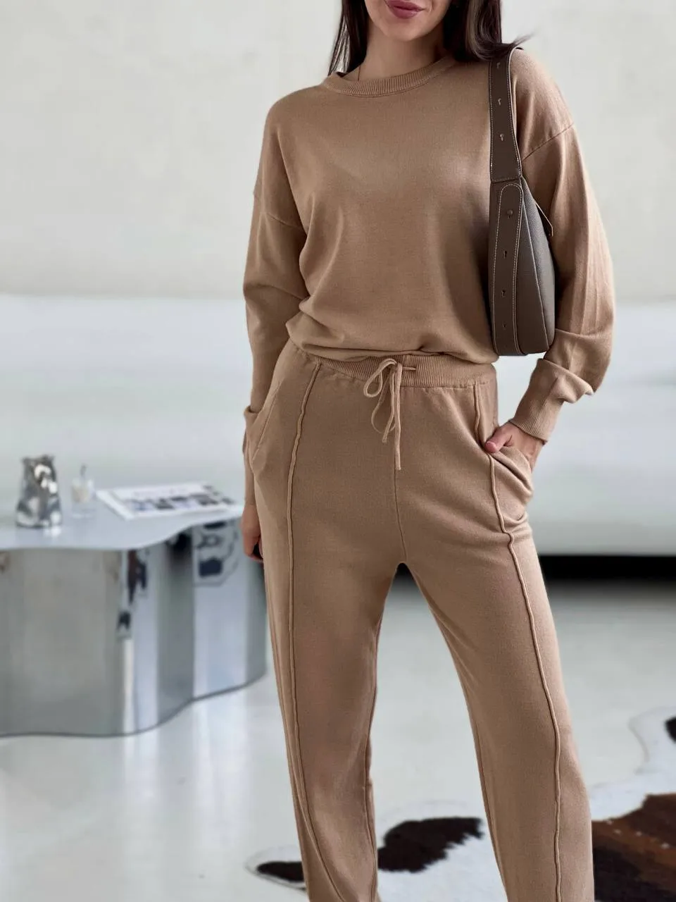Loose Round Neck Sweater Set Women's Autumn Winter New Style Casual Knitted Outfit Comfortable Long Sleeve Pure Color Fashion display picture 21
