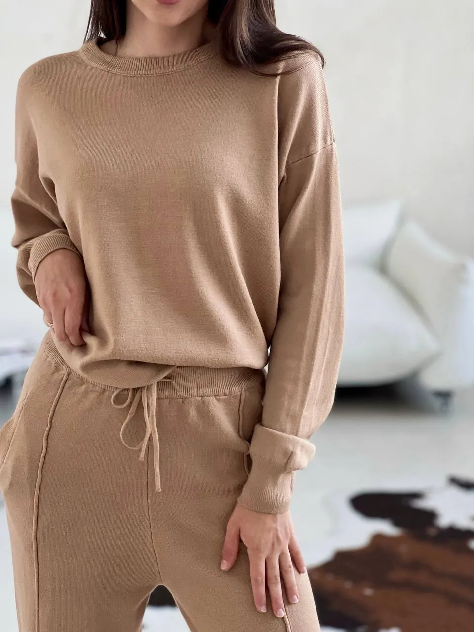 Loose Round Neck Sweater Set Women's Autumn Winter New Style Casual Knitted Outfit Comfortable Long Sleeve Pure Color Fashion display picture 22