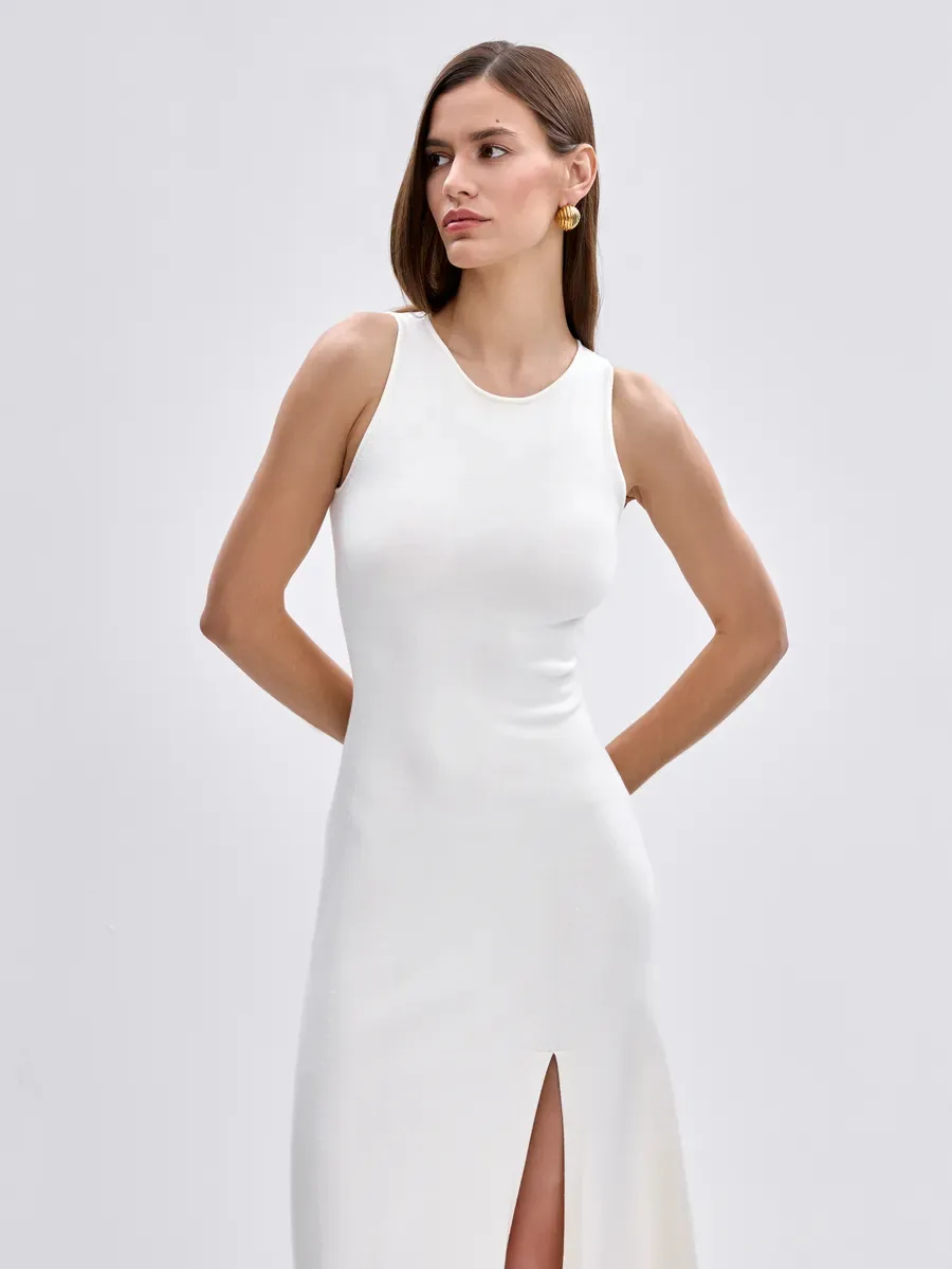 Elegant Long Sleeveless Warm Dress Autumn Winter European Style Fashion Casual High Quality Fabric Comfortable Fit Women's Dress display picture 2