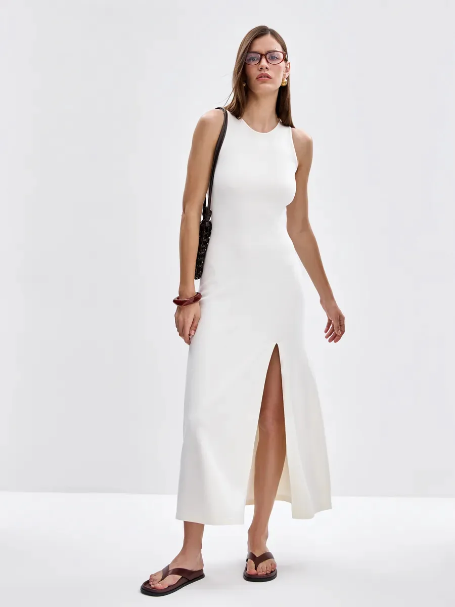 Elegant Long Sleeveless Warm Dress Autumn Winter European Style Fashion Casual High Quality Fabric Comfortable Fit Women's Dress display picture 3