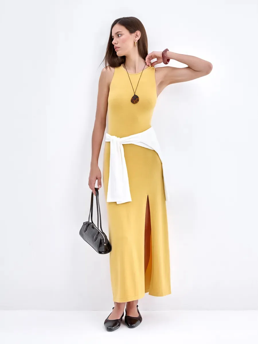 Elegant Long Sleeveless Warm Dress Autumn Winter European Style Fashion Casual High Quality Fabric Comfortable Fit Women's Dress display picture 27