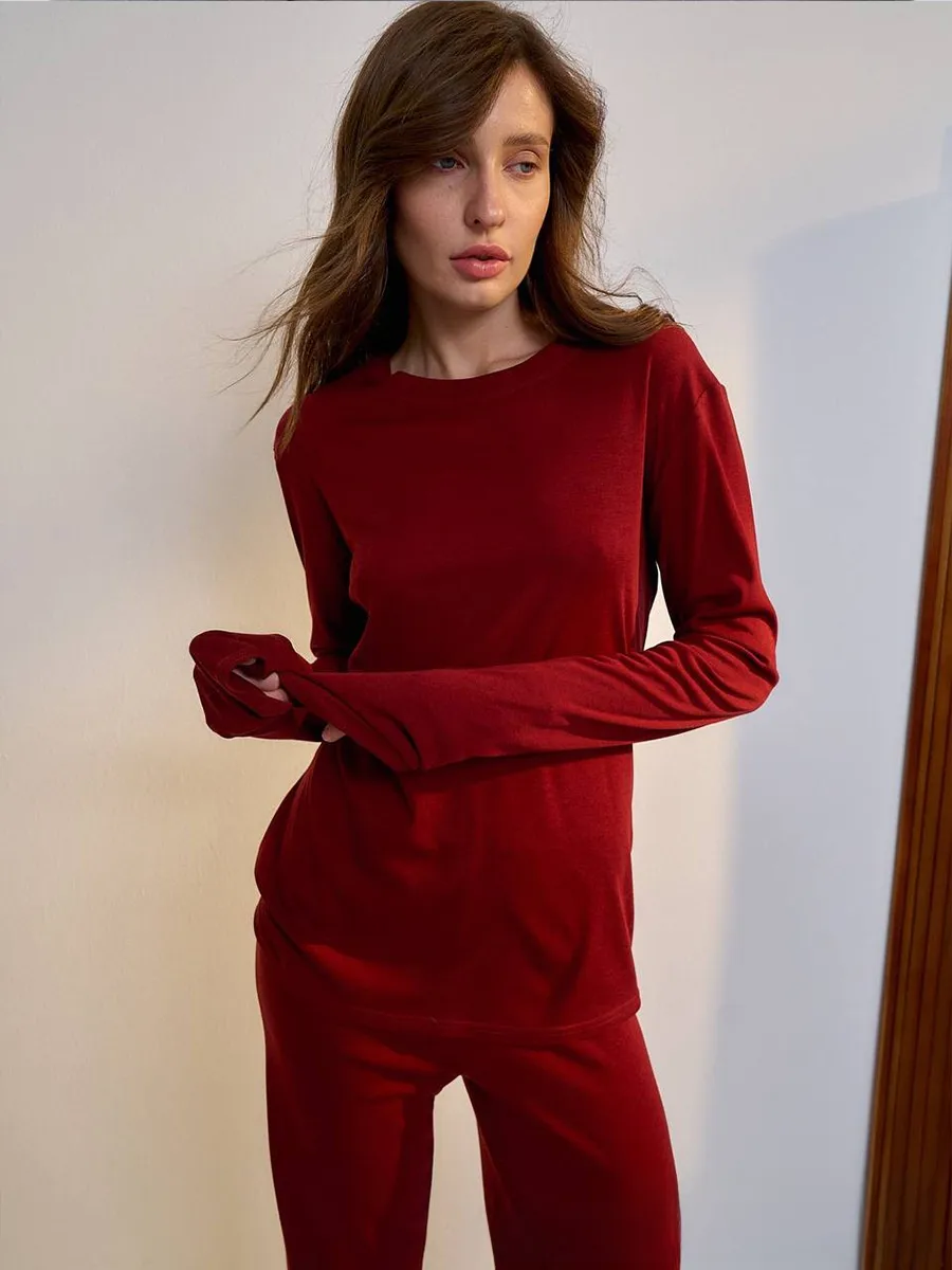 Comfortable Modal Ladies Casual Set Autumn Winter New Style Long Sleeve Wide Leg Pants Red Christmas Two Piece Set Fashionable Leisure Outfit display picture 5