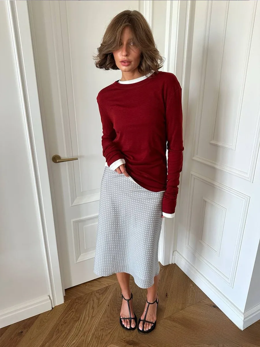 Comfortable Modal Ladies Casual Set Autumn Winter New Style Long Sleeve Wide Leg Pants Red Christmas Two Piece Set Fashionable Leisure Outfit display picture 9