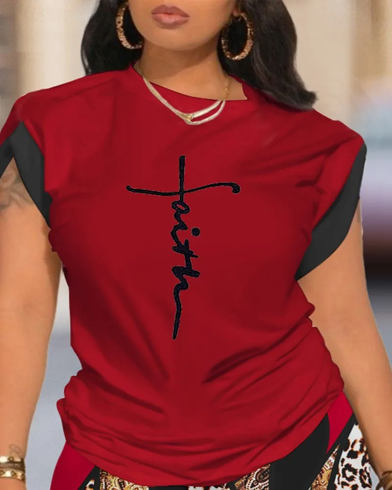 Summer  Women's Fashion Casual Set Round Neck Short Sleeve Digital Printing Polyester Polyester Fiber Street Style Senior Street Style display picture 3