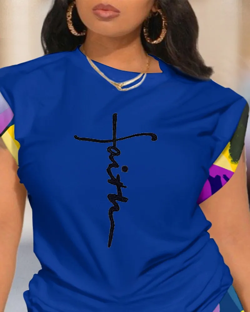 Summer  Women's Fashion Casual Set Round Neck Short Sleeve Digital Printing Polyester Polyester Fiber Street Style Senior Street Style display picture 15