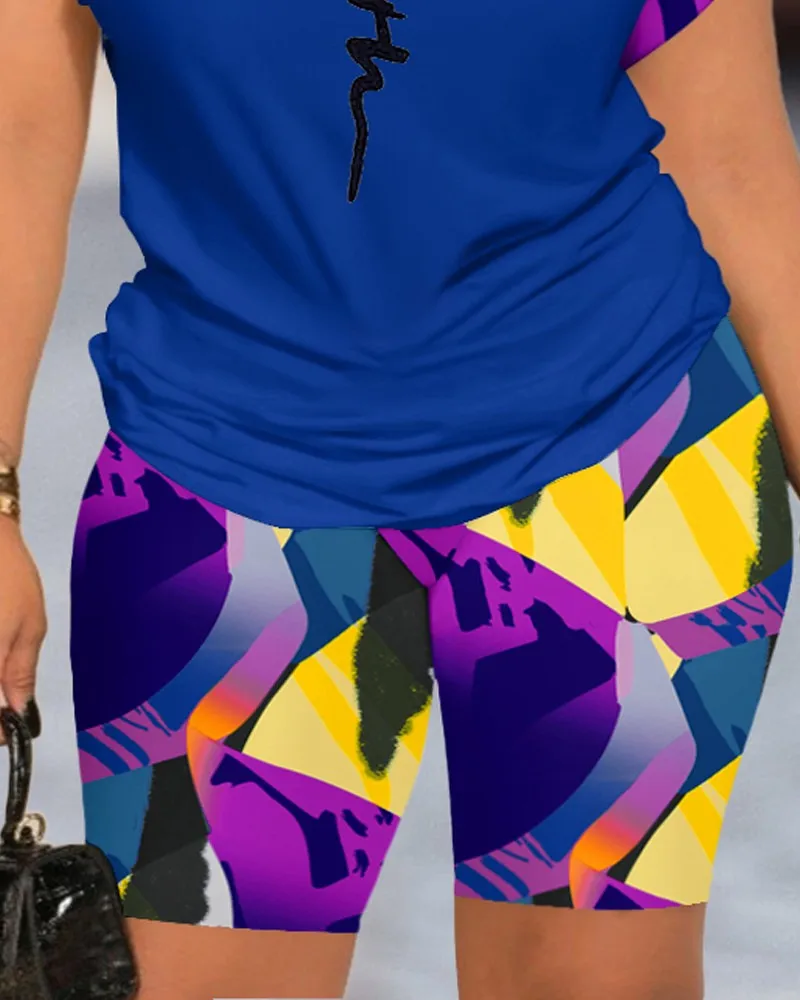Summer  Women's Fashion Casual Set Round Neck Short Sleeve Digital Printing Polyester Polyester Fiber Street Style Senior Street Style display picture 16