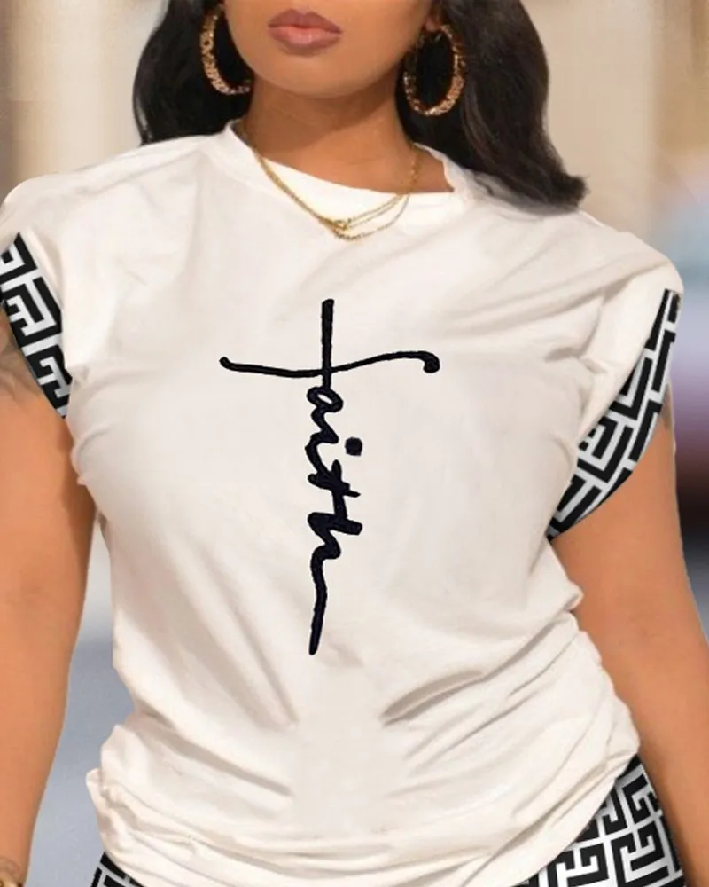 Summer  Women's Fashion Casual Set Round Neck Short Sleeve Digital Printing Polyester Polyester Fiber Street Style Senior Street Style display picture 18