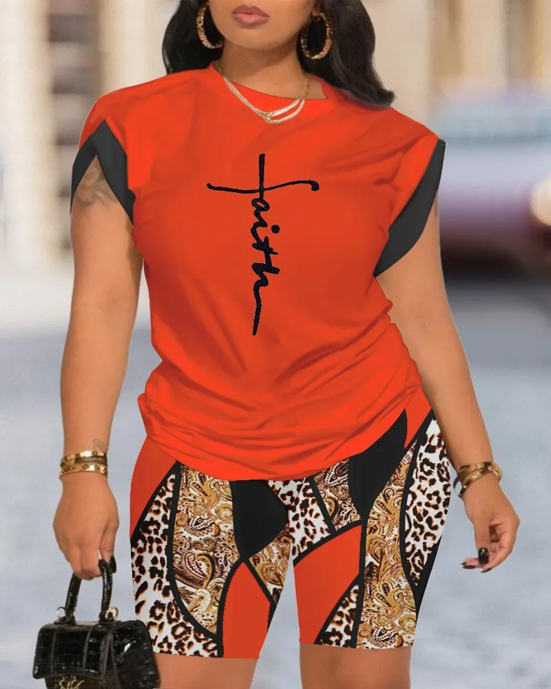 Summer  Women's Fashion Casual Set Round Neck Short Sleeve Digital Printing Polyester Polyester Fiber Street Style Senior Street Style display picture 23