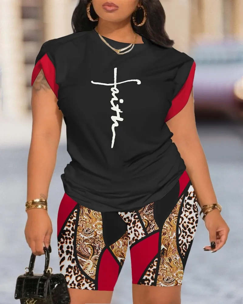 Summer  Women's Fashion Casual Set Round Neck Short Sleeve Digital Printing Polyester Polyester Fiber Street Style Senior Street Style display picture 32