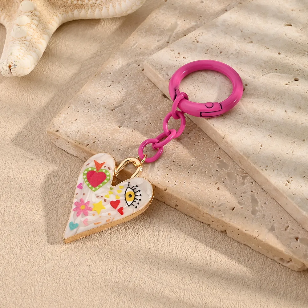 Fashion Style Electroplated Alloy Heart Eye Keychains Drop Oil Painting Keyrings Unisex Weekend Daily Art Design Key Accessories display picture 2