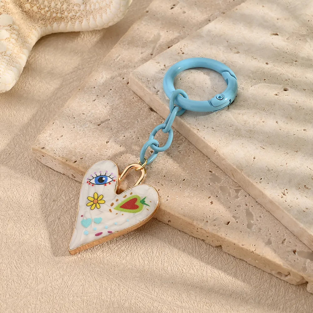 Fashion Style Electroplated Alloy Heart Eye Keychains Drop Oil Painting Keyrings Unisex Weekend Daily Art Design Key Accessories display picture 5