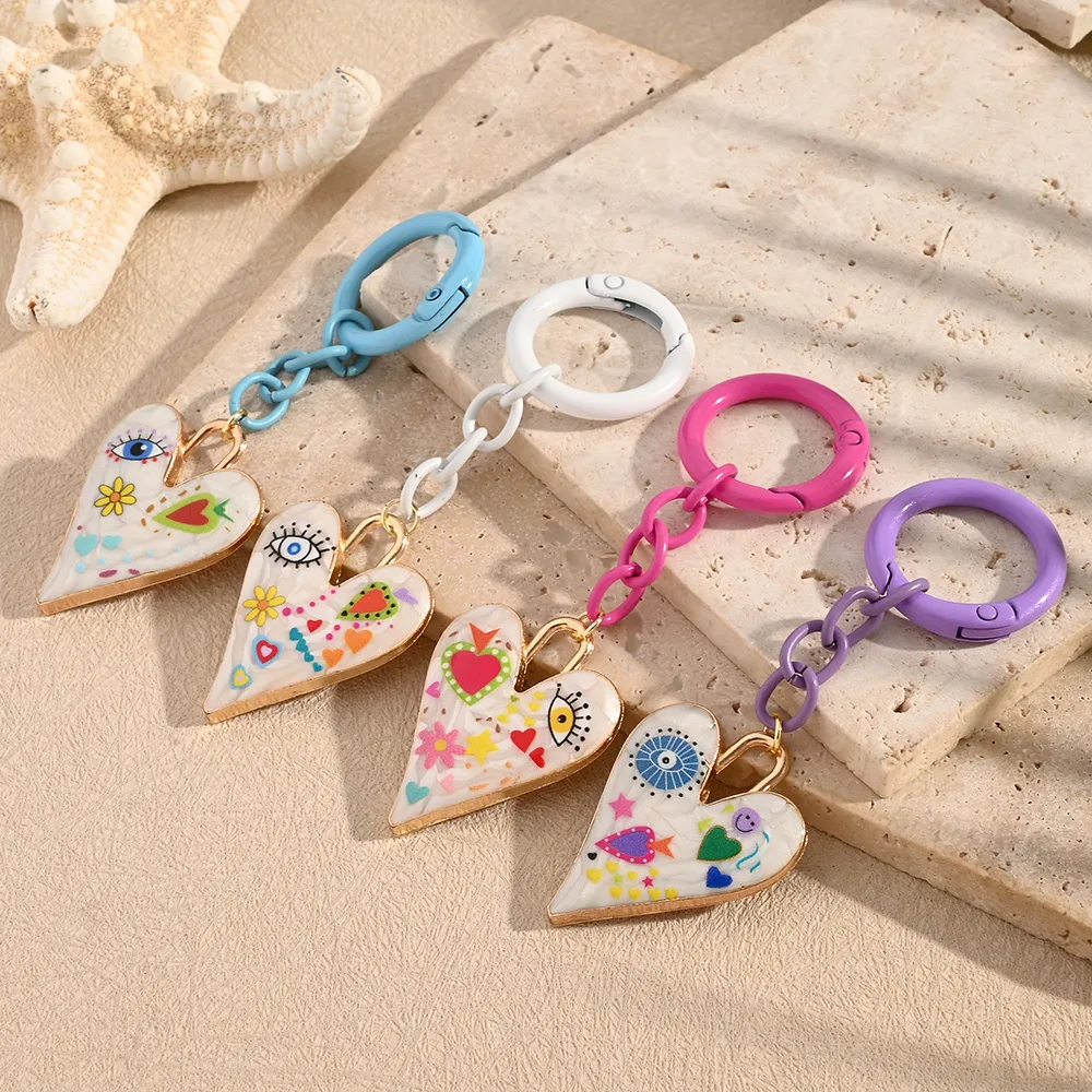Fashion Style Electroplated Alloy Heart Eye Keychains Drop Oil Painting Keyrings Unisex Weekend Daily Art Design Key Accessories display picture 1