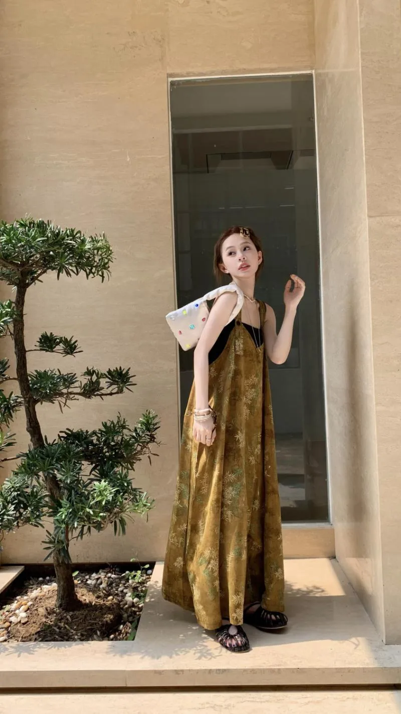 Summer New Style Women's Casual Wide Leg Pants One Piece Suit V Neck Printed High Waist Long Pants Bamboo Fiber Polyester display picture 4
