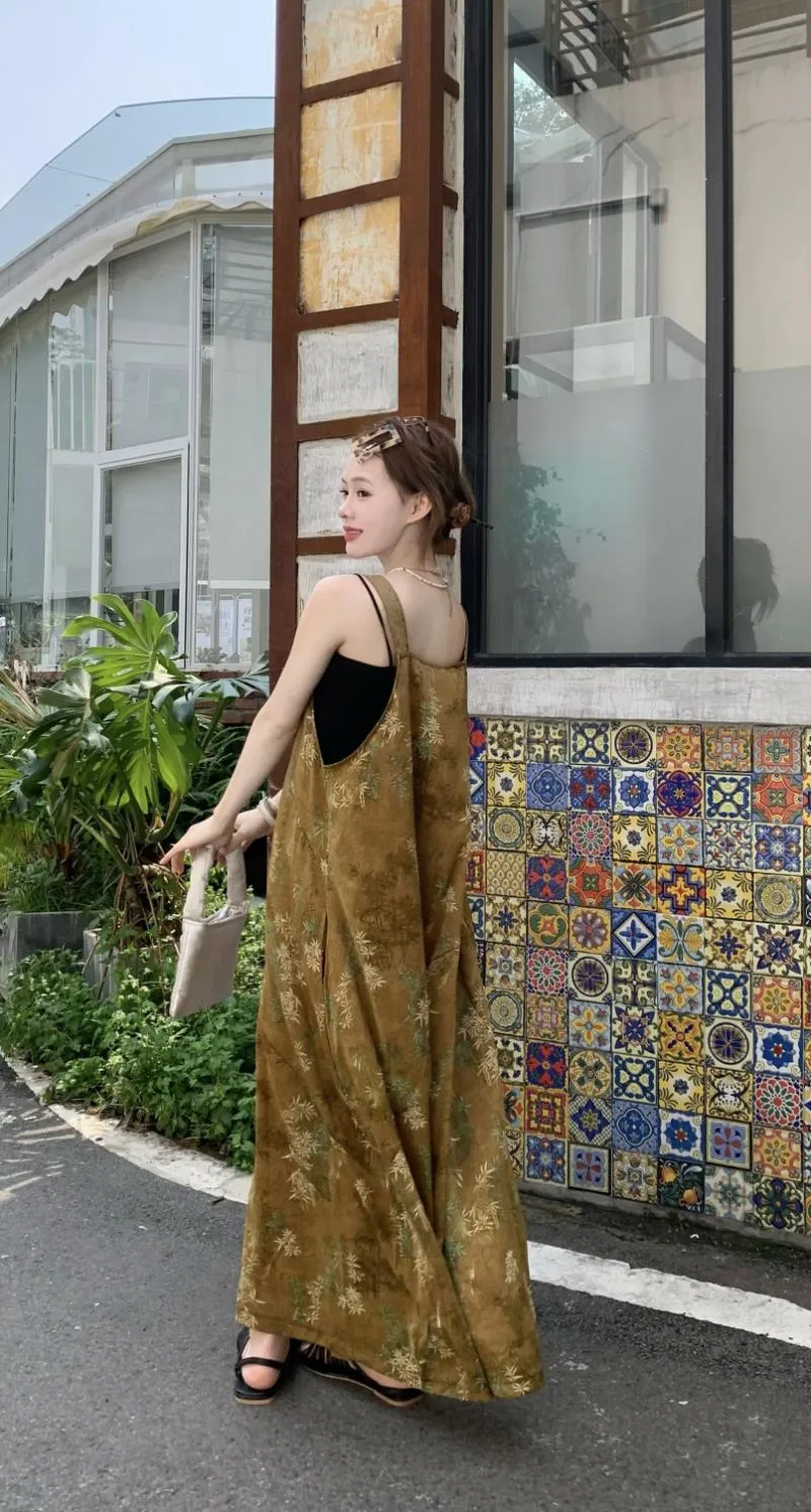 Summer New Style Women's Casual Wide Leg Pants One Piece Suit V Neck Printed High Waist Long Pants Bamboo Fiber Polyester display picture 7