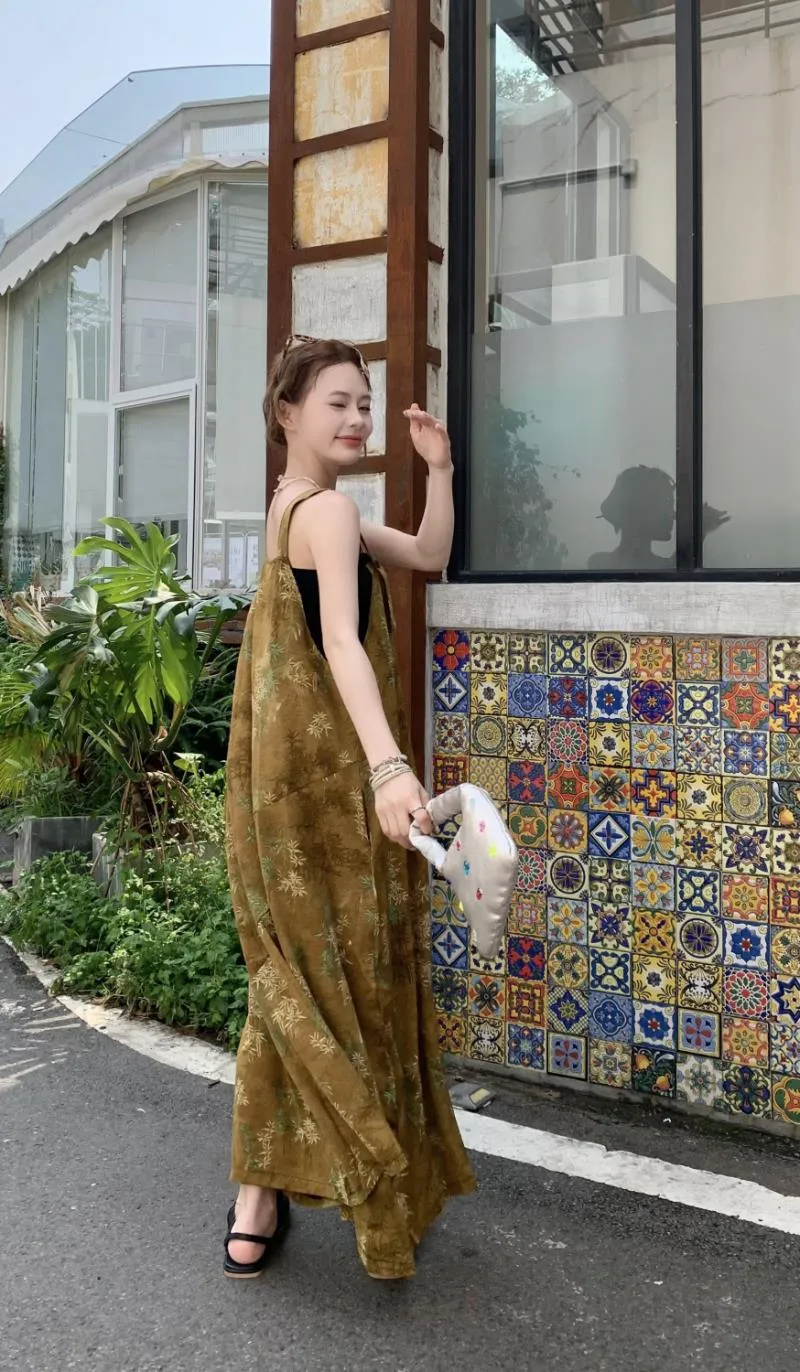 Summer New Style Women's Casual Wide Leg Pants One Piece Suit V Neck Printed High Waist Long Pants Bamboo Fiber Polyester display picture 8