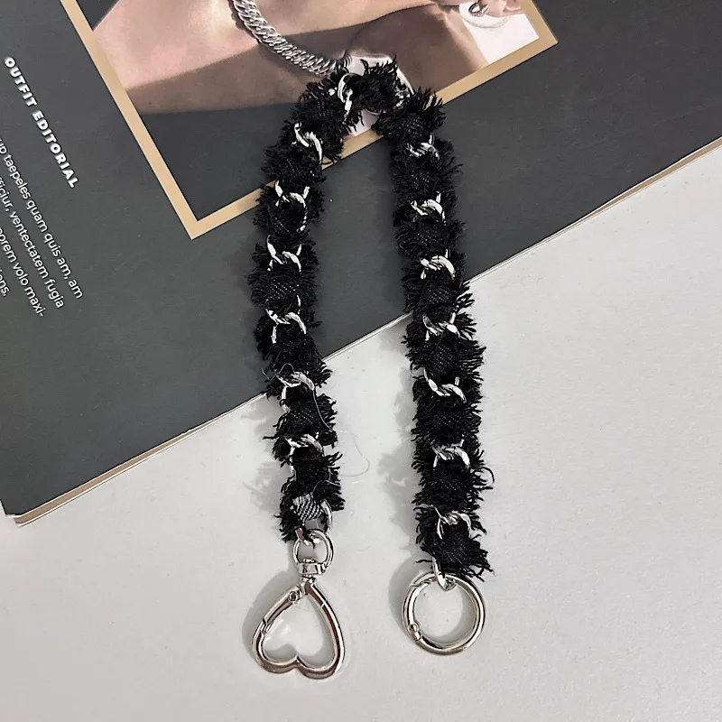 Metal Chain Crossbody Bag With Denim Phone Case Lanyard Leather Perforated Classic Style Handbag Chain display picture 7