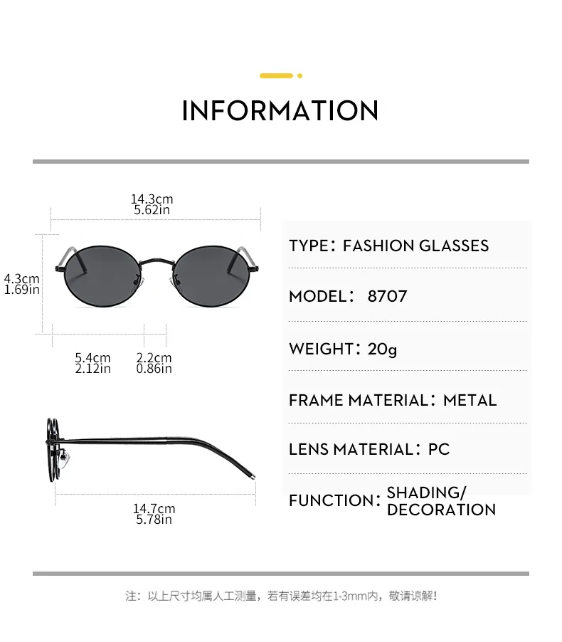 Fashionable Unisex Metal Material UV Protection Sunglasses Oval Frame Full Frame Casual Style Suitable For All Seasons display picture 2