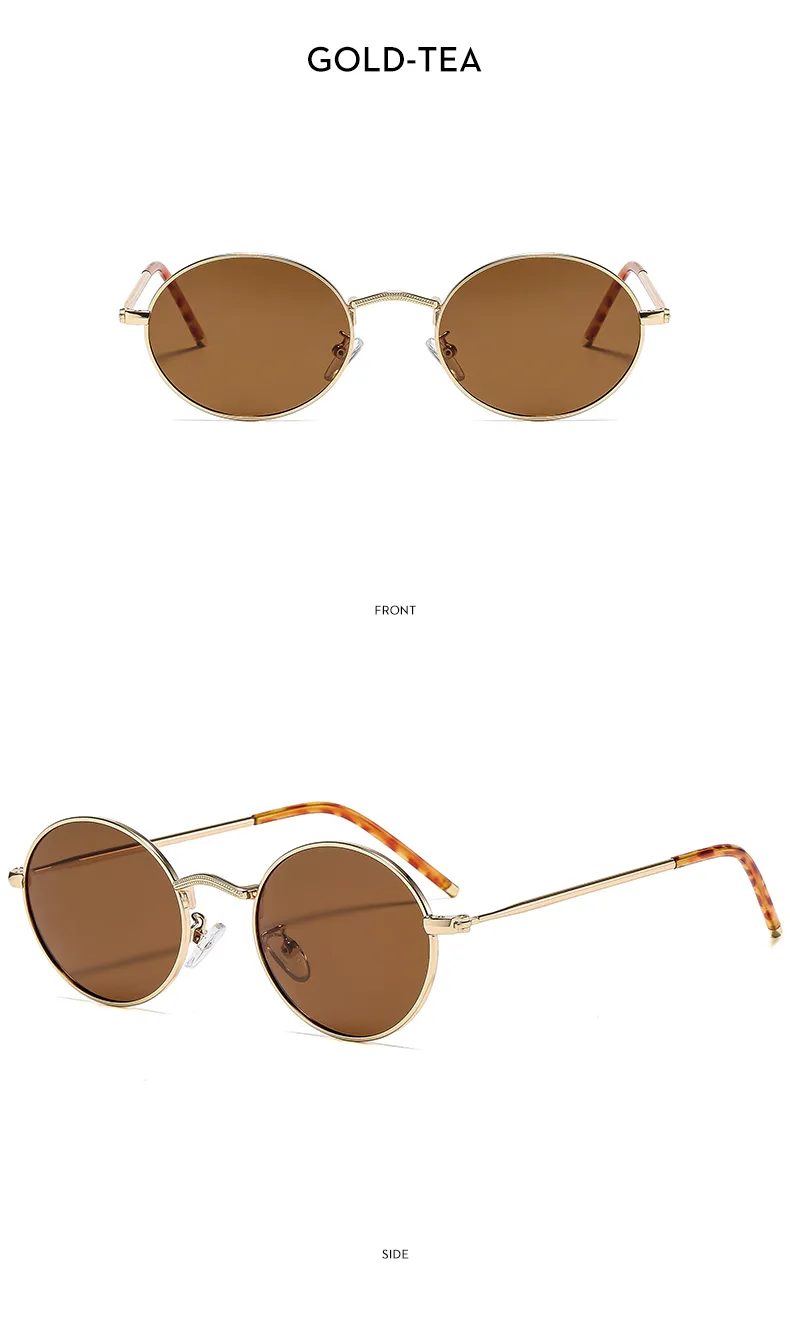 Fashionable Unisex Metal Material UV Protection Sunglasses Oval Frame Full Frame Casual Style Suitable For All Seasons display picture 14