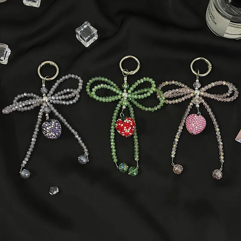Beaded Bow Phone For Girls Pendant Keychain Earphone Bag Camera Decoration Alloy Jewelry Accessories display picture 1
