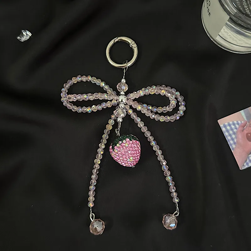 Beaded Bow Phone For Girls Pendant Keychain Earphone Bag Camera Decoration Alloy Jewelry Accessories display picture 4