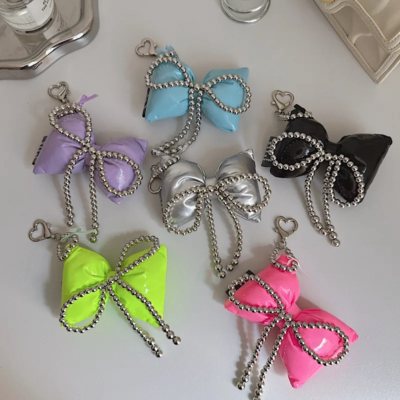 Fashion Bowknot Heart-Shaped Car Key Ring Mobile Phone Accessories PVC Material Metal Buckle Jewelry Mobile Phone Belt Sweet Style display picture 1
