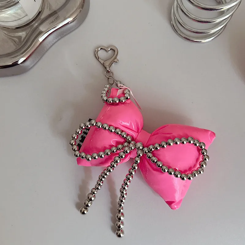 Fashion Bowknot Heart-Shaped Car Key Ring Mobile Phone Accessories PVC Material Metal Buckle Jewelry Mobile Phone Belt Sweet Style display picture 4
