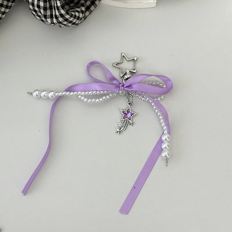 Elegant Silk Ribbon Pearl Bow Pendant Ins Style Heart-Shaped Keychain AirPods Accessory Bag Decoration display picture 3