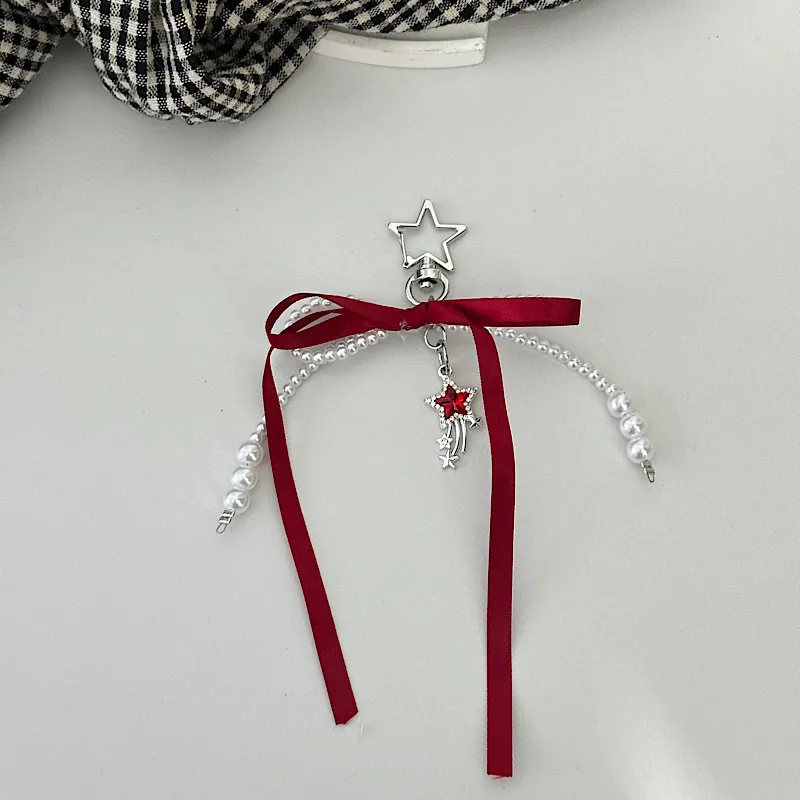 Elegant Silk Ribbon Pearl Bow Pendant Ins Style Heart-Shaped Keychain AirPods Accessory Bag Decoration display picture 8