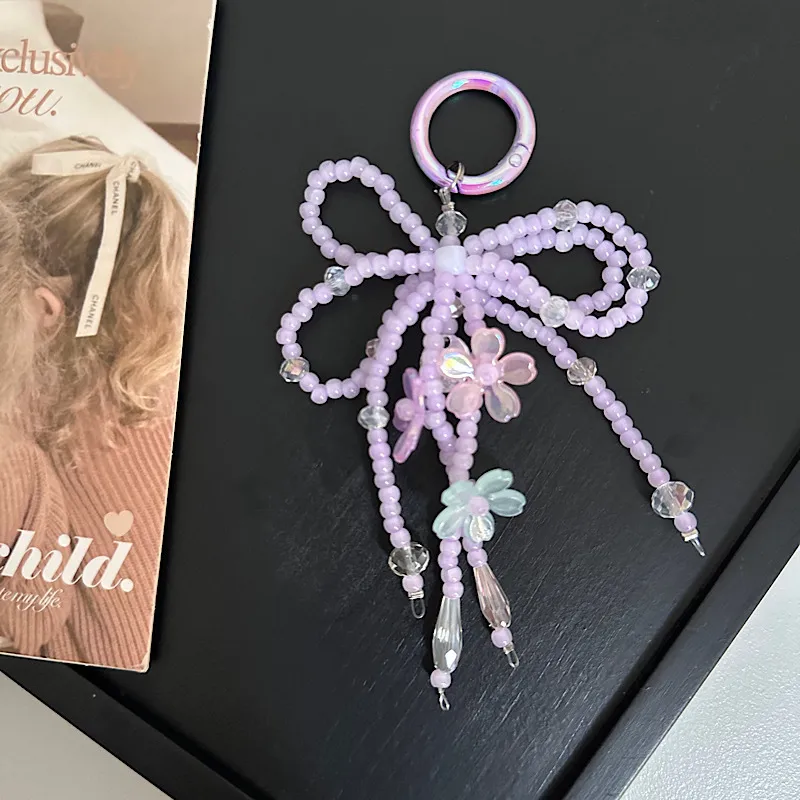 Sweet Pearl Pairs Bow Mobile Phone Charm Handmade Beaded Keychain Bag Accessories New Jewelry Accessories display picture 2