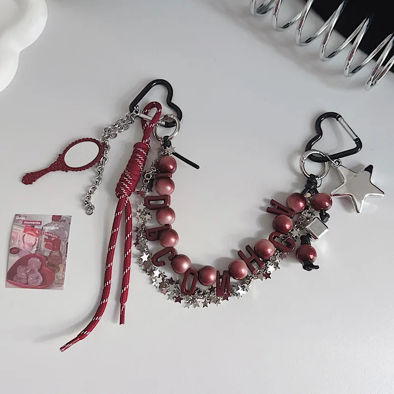 Miu Series Sweet And Cool Heart-shaped Bow Pendant, Leopard Print Beads, Colorful Woven Rope Pearl Cha display picture 4